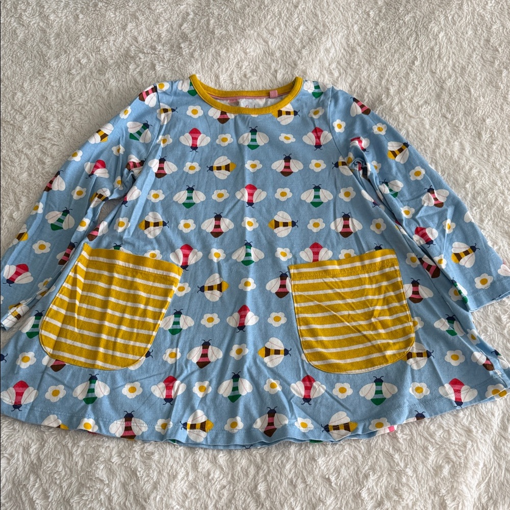 Mini Boden girls size 6-7 blue bee print long sleeve knit tunic spring